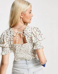 Urban Revivo Cropped Blouse In Floral Print For Women Blue -Urban Revivo Sales unnamed file 2551