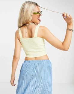 Urban Revivo Check Print Knitted Cami Top With Tie In Yellow For Women Light Yellow -Urban Revivo Sales unnamed file 2556