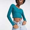 Urban Revivo Lettuce Hem Long Sleeve Crop Top In Dark Green For Women -Urban Revivo Sales unnamed file 2578