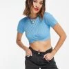 Urban Revivo Knitted Twist Front Crop Top In Blue For Women