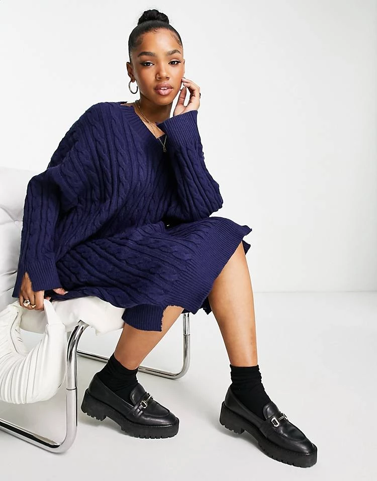 Urban Revivo Cable Knit Midi Dress In Blue For Women 6 Urban Revivo Cable Knit Midi Dress In Blue For Women - Image 4