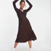 Urban Revivo Twist Front Midi Dress In Brown For Women -Urban Revivo Sales unnamed file 310