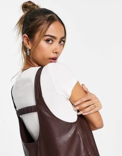 Urban Revivo Faux Leather Cami Shift Mini Dress In Brown For Women -Urban Revivo Sales unnamed file 317