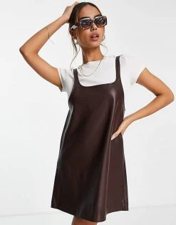 Urban Revivo Faux Leather Cami Shift Mini Dress In Brown For Women -Urban Revivo Sales unnamed file 318