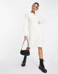 Urban Revivo Polo Neck Knitted Midi Dress In White For Women