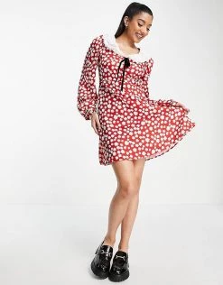 Urban Revivo Floral Print Mini Dress In Red For Women