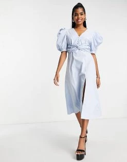 Urban Revivo Cut Out Heart Knitted Midi Dress In Blue For Women