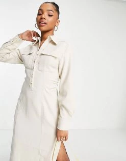 Urban Revivo Shirt Midi Dress In Beige For Women -Urban Revivo Sales unnamed file 408