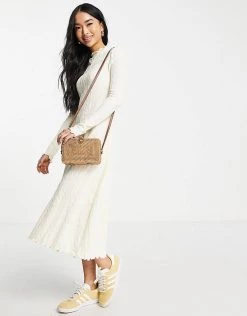 Urban Revivo Knitted Midi Dress In White For Women