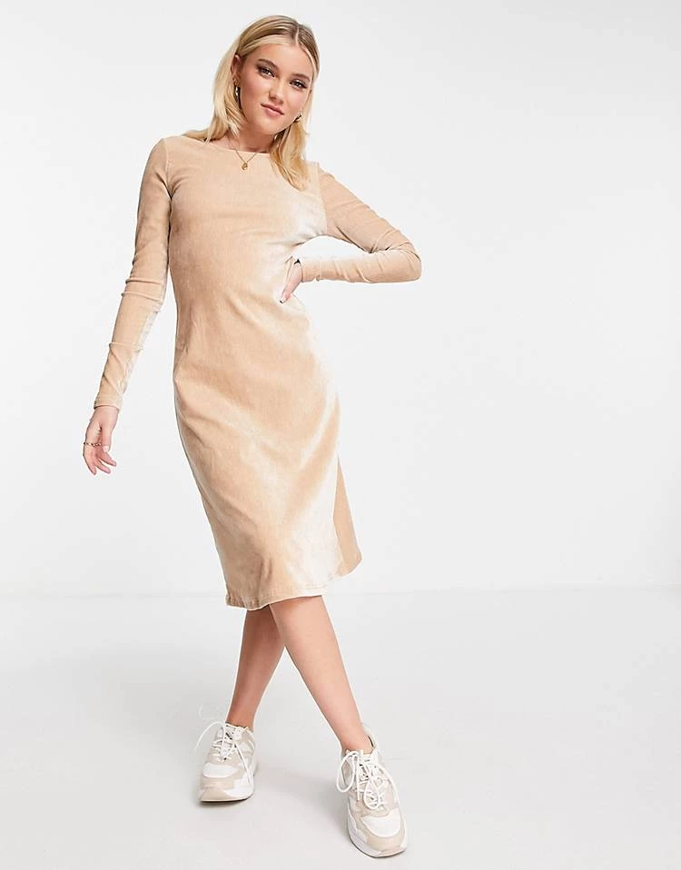 Urban Revivo Long Sleeve Dress With Open Back In Beige For Women 4 Urban Revivo Long Sleeve Dress With Open Back In Beige For Women - Image 2