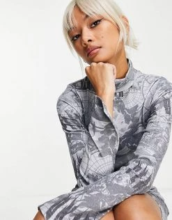 Urban Revivo Mini Dress In Grey Print For Women Black -Urban Revivo Sales unnamed file 448