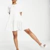 Urban Revivo Mini T-shirt Dress With Dropped Hem In White For Women