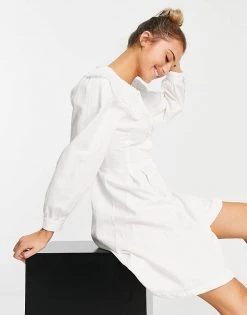 Urban Revivo Denim Mini Dress With Oversized Collar In White For Women -Urban Revivo Sales unnamed file 532