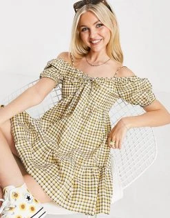 Urban Revivo Off The Shoulder Mini Dress In Check Print For Women White Check -Urban Revivo Sales unnamed file 547