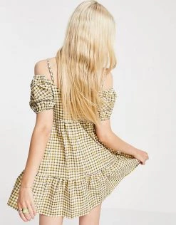 Urban Revivo Off The Shoulder Mini Dress In Check Print For Women White Check -Urban Revivo Sales unnamed file 548