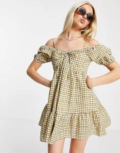 Urban Revivo Off The Shoulder Mini Dress In Check Print For Women White Check -Urban Revivo Sales unnamed file 549