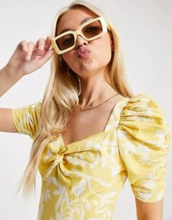 Urban Revivo Floral Print Skater Mini Dress In Yellow For Women -Urban Revivo Sales unnamed file 551