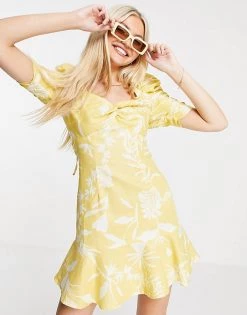 Urban Revivo Floral Print Skater Mini Dress In Yellow For Women -Urban Revivo Sales unnamed file 554