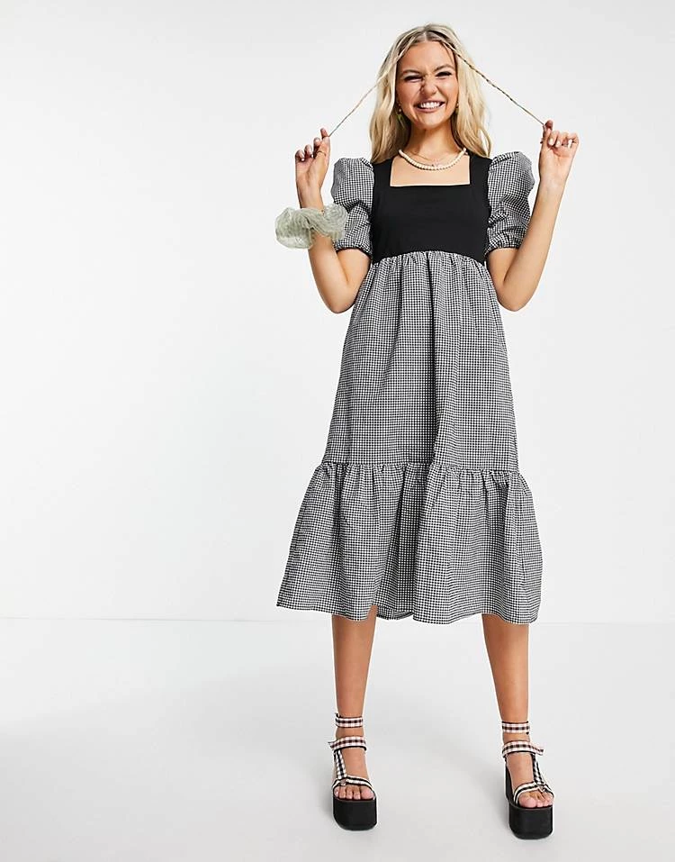 Urban Revivo Check Print Midi Dress With Peplum Hem In Black For Women 3 Urban Revivo Check Print Midi Dress With Peplum Hem In Black For Women