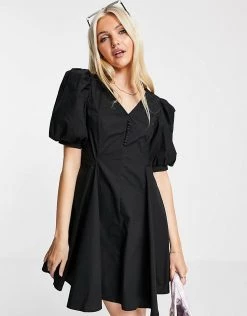 Urban Revivo Puff Sleeve Mini Dress In Black For Women