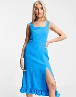 Urban Revivo Ruffle Hem Midi Dress In Blue For Women Light Blue