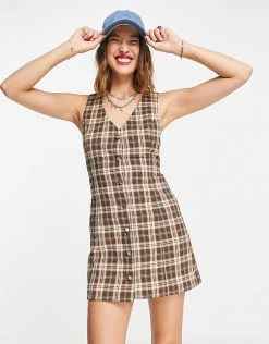 Urban Revivo Check Print Mini Dress In Brown For Women -Urban Revivo Sales unnamed file 597