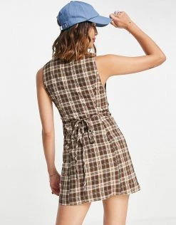 Urban Revivo Check Print Mini Dress In Brown For Women -Urban Revivo Sales unnamed file 598
