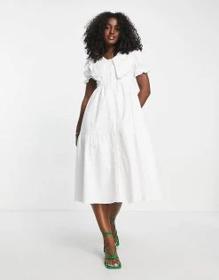 Urban Revivo Collared Smock Midi Dress In White For Women