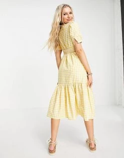 Urban Revivo Gingham Print Midi Dress With Peplum Hem In Yellow For Women 8 Urban Revivo Gingham Print Midi Dress With Peplum Hem In Yellow For Women -Urban Revivo Sales unnamed file 601
