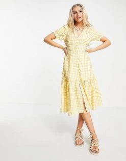 Urban Revivo Gingham Print Midi Dress With Peplum Hem In Yellow For Women 11 Urban Revivo Gingham Print Midi Dress With Peplum Hem In Yellow For Women -Urban Revivo Sales unnamed file 604