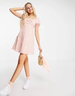 Urban Revivo Gingham And Daisy Print Mini Dress In Pink For Women Red -Urban Revivo Sales unnamed file 609