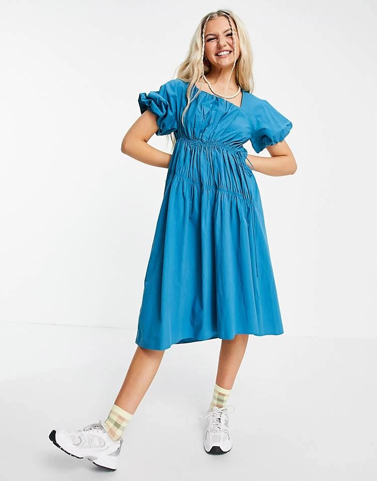 Urban Revivo Gathered Detail Midi Dress In Bright Blue For Women Indigo 7 Urban Revivo Gathered Detail Midi Dress In Bright Blue For Women Indigo - Image 5