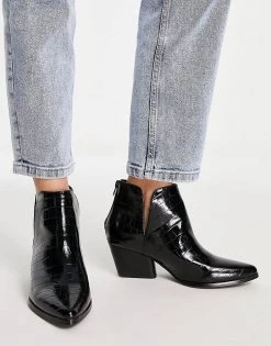 Urban Revivo Western Croc Print Ankle Boots In Black For Women -Urban Revivo Sales unnamed file 648