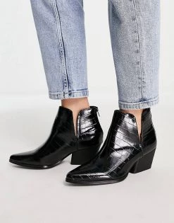 Urban Revivo Western Croc Print Ankle Boots In Black For Women -Urban Revivo Sales unnamed file 649