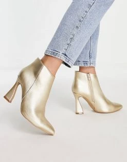 Urban Revivo Heeled Ankle Boot In Gold For Women