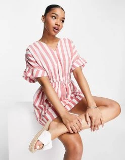 Urban Revivo Cinched Waist Playsuit In Red Stripe For Women -Urban Revivo Sales unnamed file 7