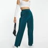 Urban Revivo Plisse Wide Leg Trousers In Green For Women