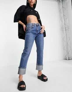 Urban Revivo Straight Leg Turn Up Jeans In Mid Blue For Women -Urban Revivo Sales unnamed file 718