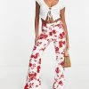 Urban Revivo Co-ord Flared Trousers In Red Floral Print For Women