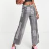 Urban Revivo Patchwork Jeans In Grey For Women Grey Checkered -Urban Revivo Sales unnamed file 730