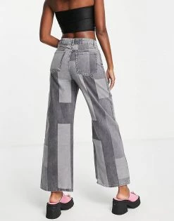 Urban Revivo Patchwork Jeans In Grey For Women Grey Checkered -Urban Revivo Sales unnamed file 732