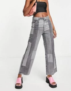 Urban Revivo Patchwork Jeans In Grey For Women Grey Checkered -Urban Revivo Sales unnamed file 734