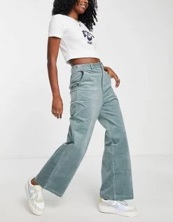 Urban Revivo Cord Wide Leg Trousers In Blue For Women -Urban Revivo Sales unnamed file 748