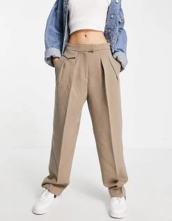 Urban Revivo Pleat Front Trousers In Beige For Women