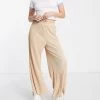 Urban Revivo Plisse Wide Leg Trousers In Beige For Women