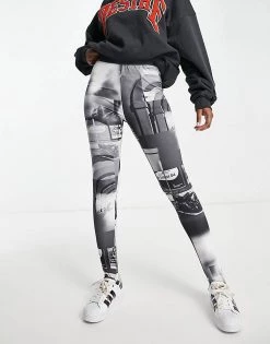 Urban Revivo Leggings In Grey Abstract Print For Women Grey Print