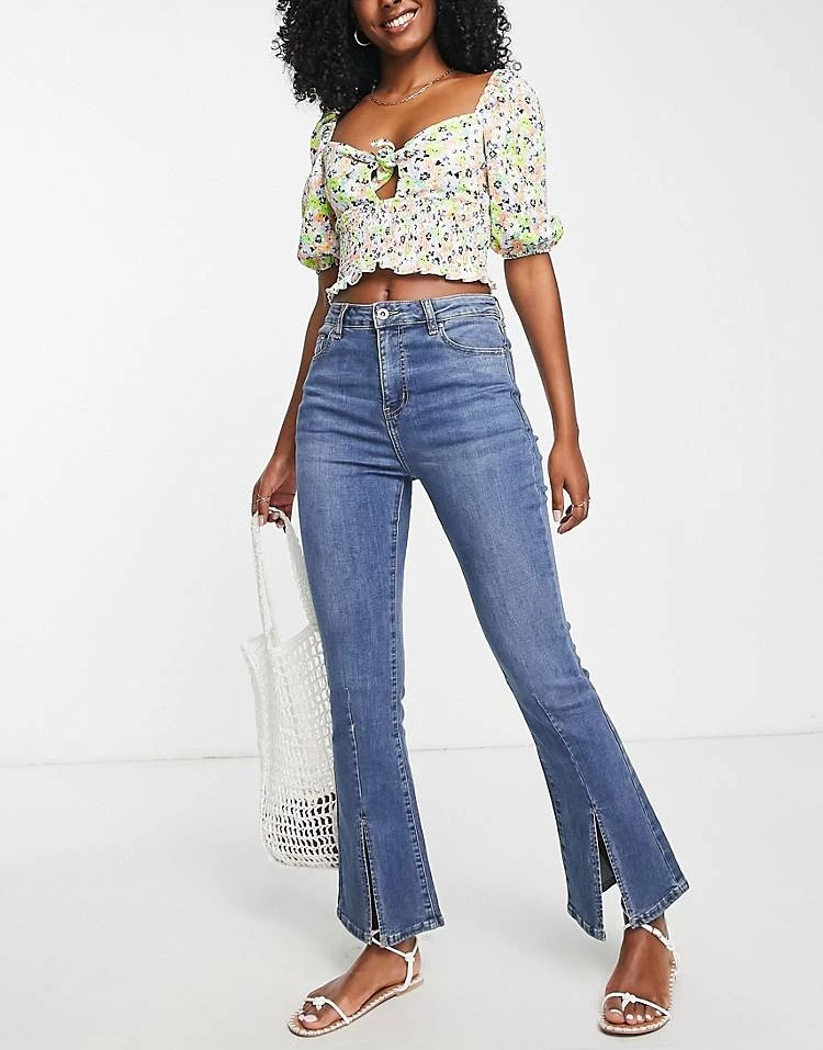 Urban Revivo Flare Jeans With Front Split In Mid Blue For Women 6 Urban Revivo Flare Jeans With Front Split In Mid Blue For Women - Image 4