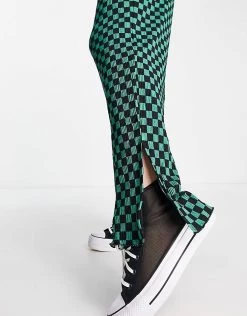 Urban Revivo Checked Wide Leg Trousers In Green For Women -Urban Revivo Sales unnamed file 897