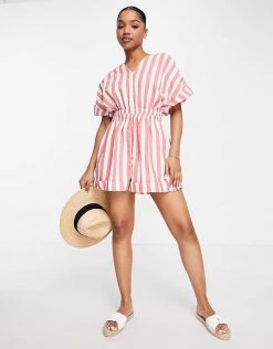 Urban Revivo Cinched Waist Playsuit In Red Stripe For Women -Urban Revivo Sales unnamed file 9