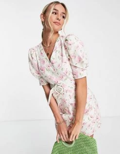 Urban Revivo Short Sleeve Mini Dress In Pink Floral Print For Women Multi